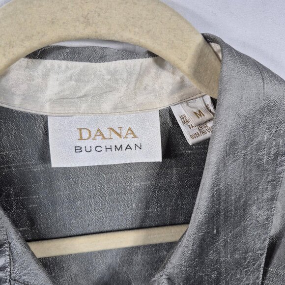Dana Buchman Top Womens M Gray 100% Silk Blouse Button Up Shirt Business Career - Picture 4 of 7
